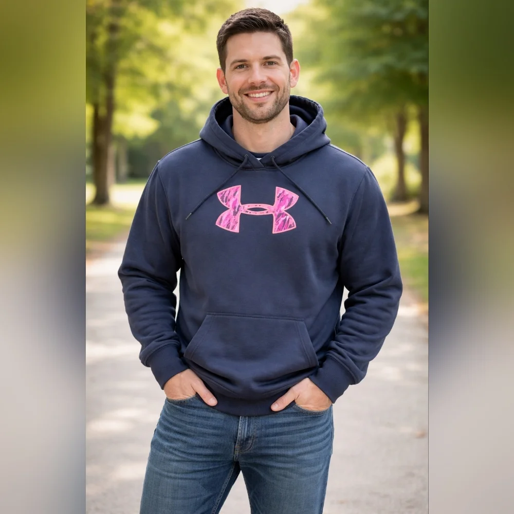 Men's Under Armour Limited Edition Black with Hot Pink Logo Hooded Sweat…